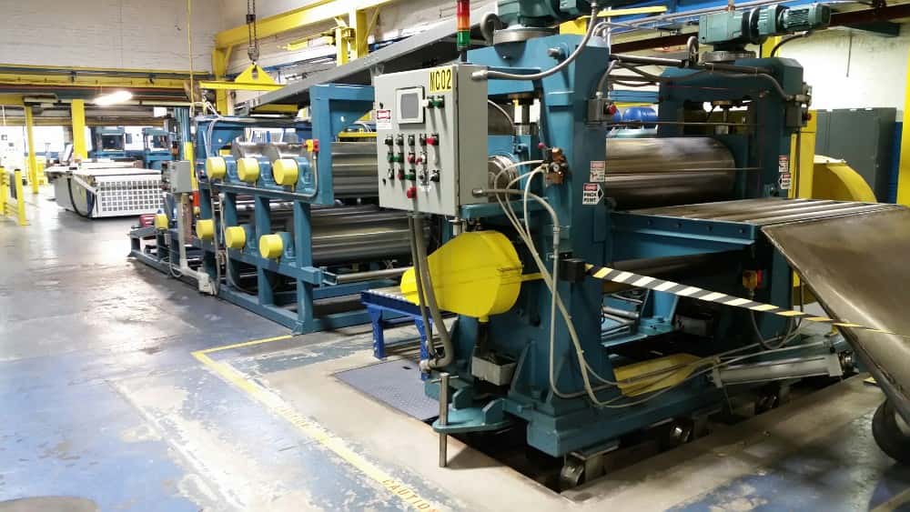 16" x 48" 2-roll vertical roller bearing calender with 6 cooling drums